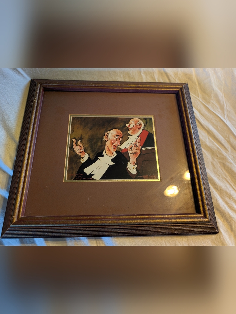 2/50$ Vintage Brown  Courtroom Caricature Painting By Normand Hudon